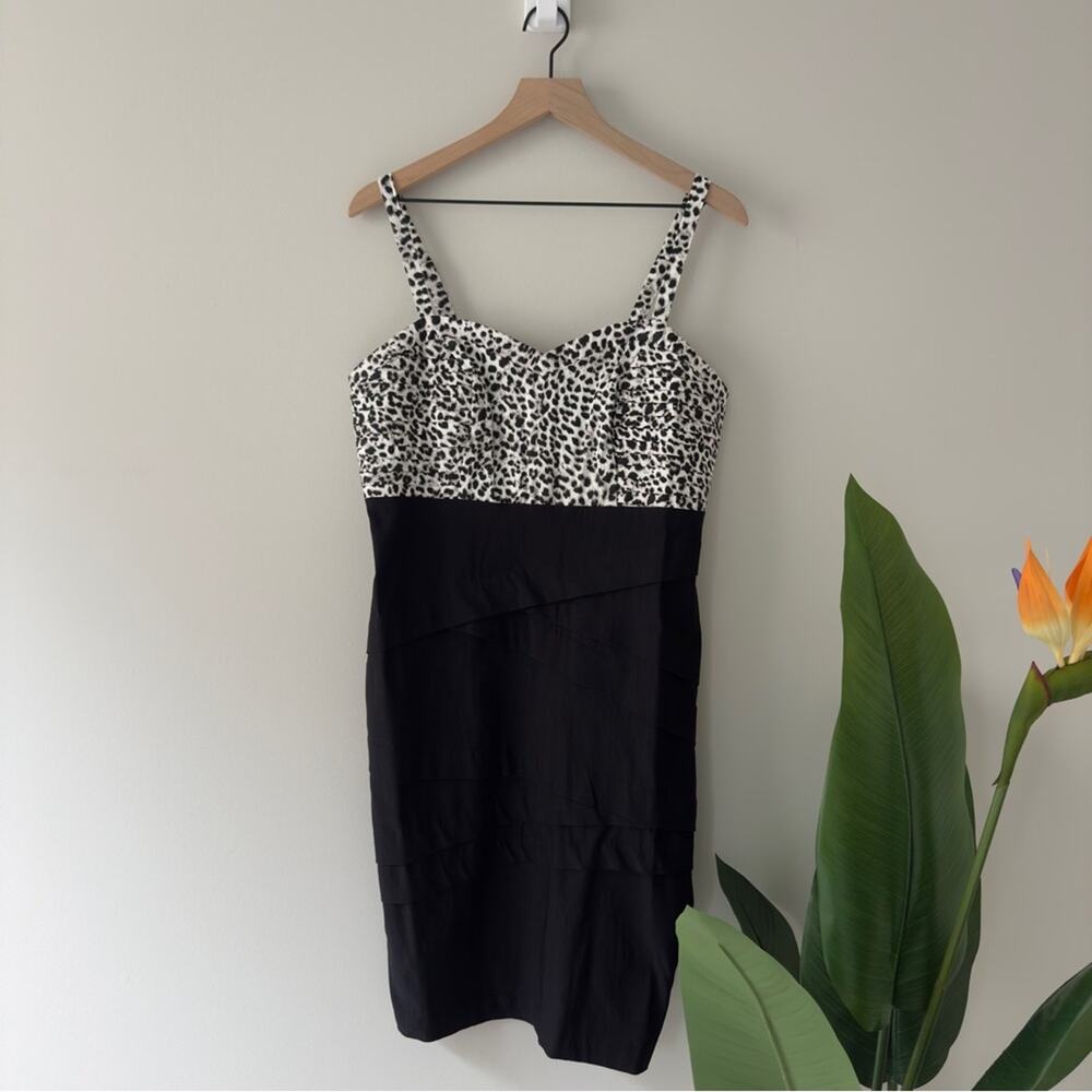 Torrid Black and White Animal Print Sleeveless Ruffle Pleated Pencil Mini Dress